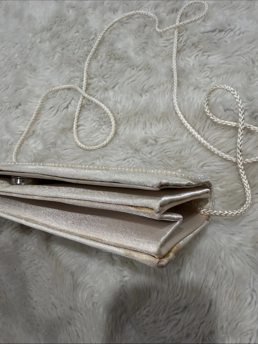 Vintage Stephanie Beaded Cream Evening Clutch with Pearl Scallop Accent